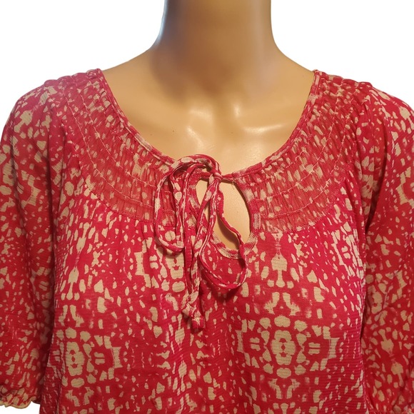 NEW Croft & Barrow 2X Blouse Pink Floral Ruched Neckline and Hem Front Tie Flowy - Picture 2 of 11